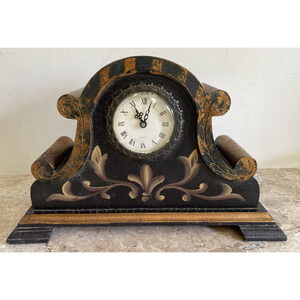 Vintage Ornate Mantle Clock Hand Painted Floral Scroll Design Antique Style WORK